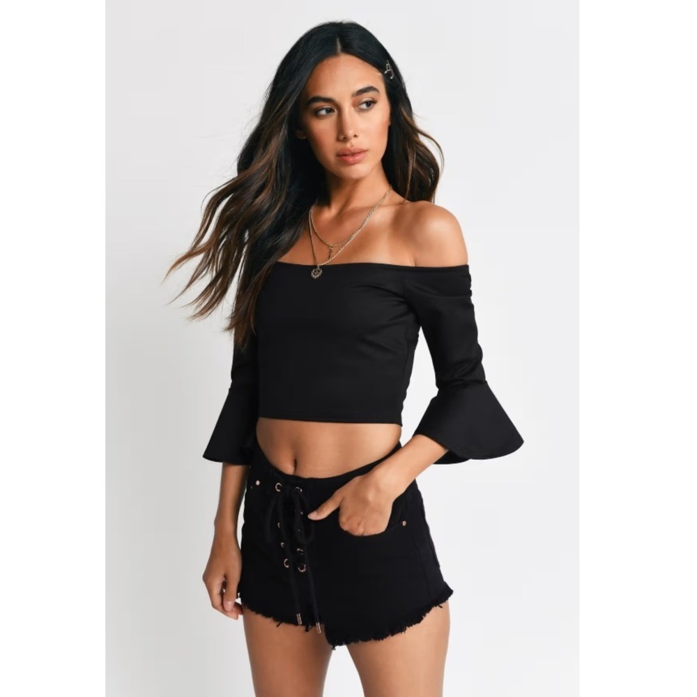 Tobi womens Zoey Crop Top black mid sleeve top XS festival concert